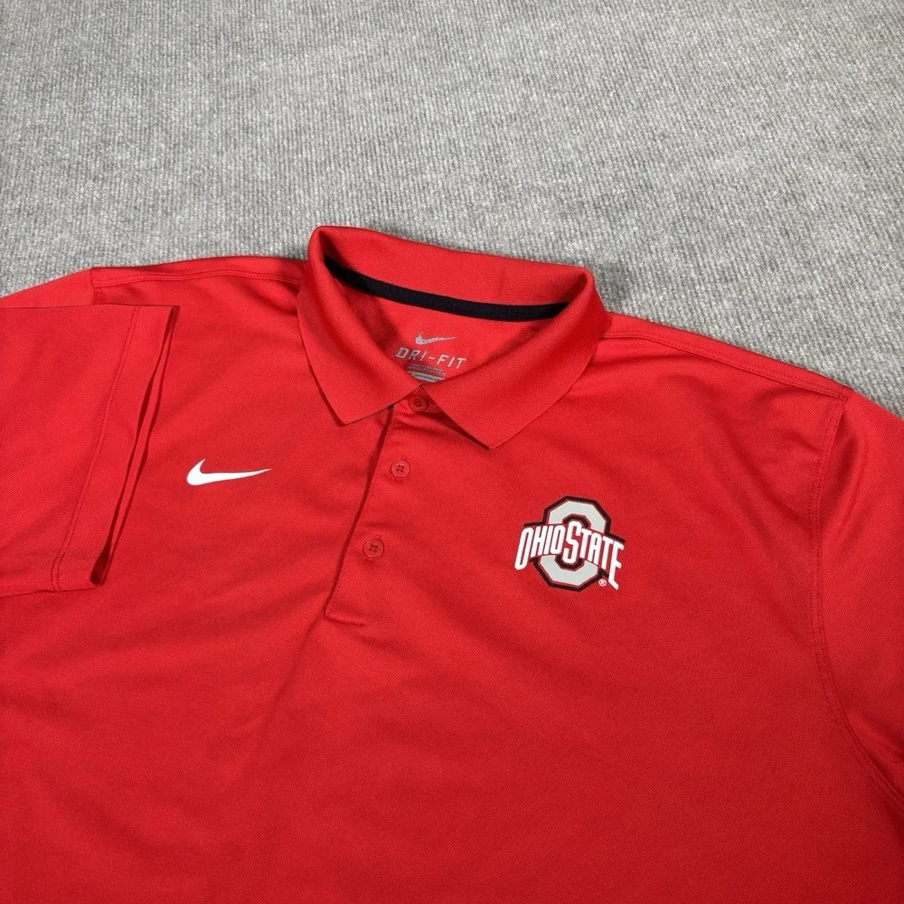 Nike Ohio State Buckeyes Polo Shirt Mens XL Short Sleeve Red Dri Fit Logo‎ Golf